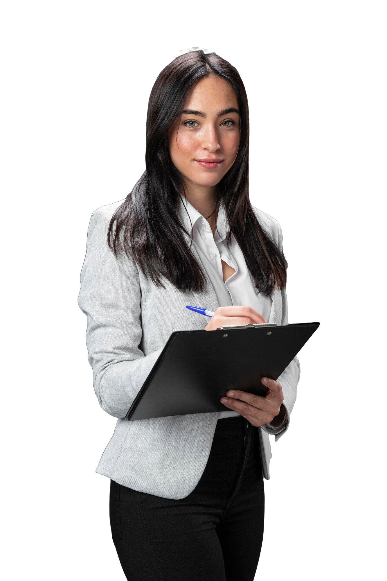 Portrait Female Lawyer Formal Suit With Clipboard - Fintter